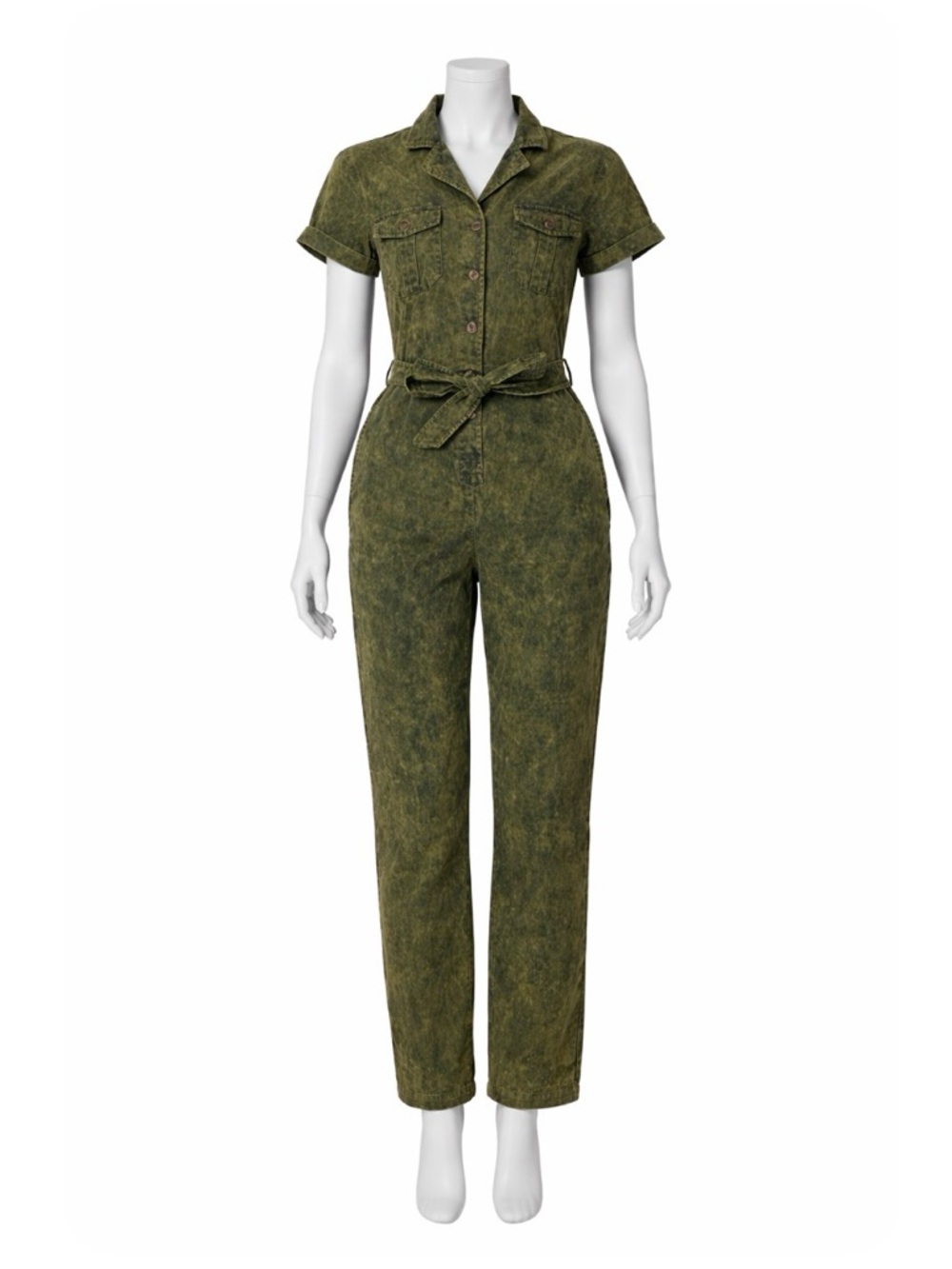 Mystree tie dye Olive Green Short-Sleeve Utility Jumpsuit size S